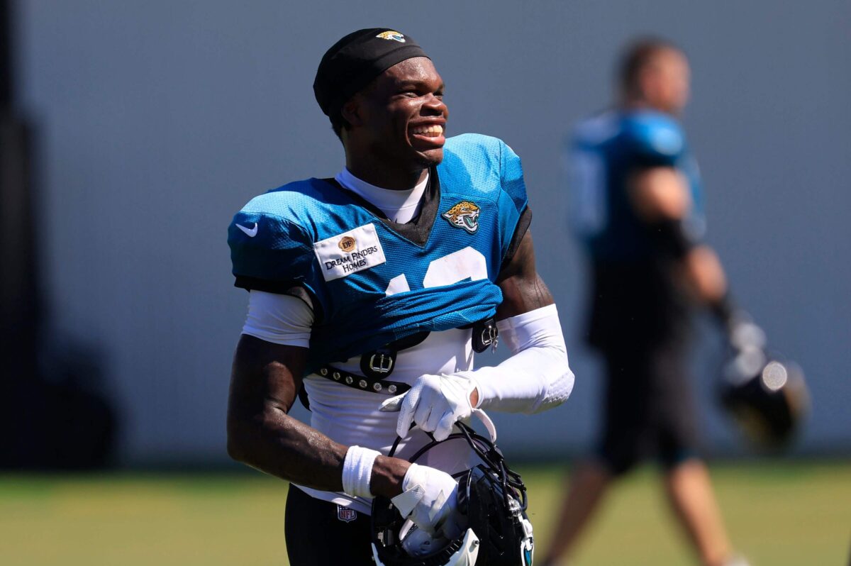 Rookie wide receiver running a route in practice