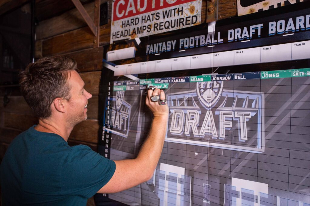 Fantasy football draft board prepared for a 2026 league draft