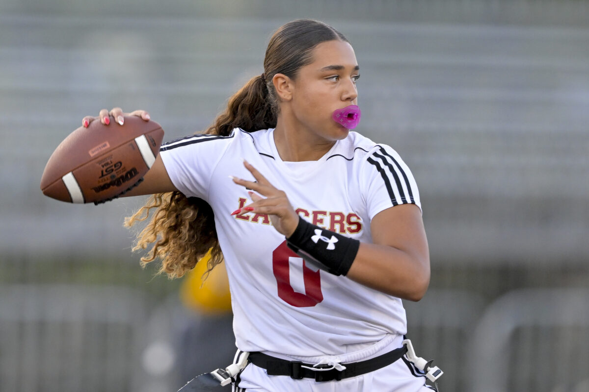 Flag football quarterback preparing to pass