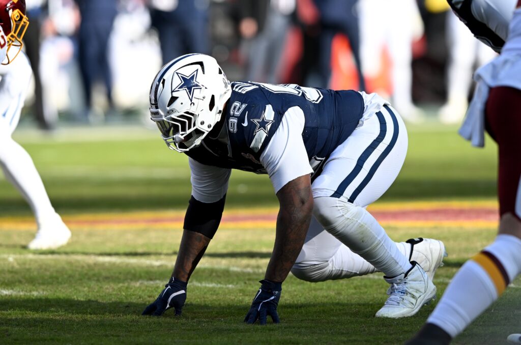 NFL defensive tackle aligned inside against an offensive guard