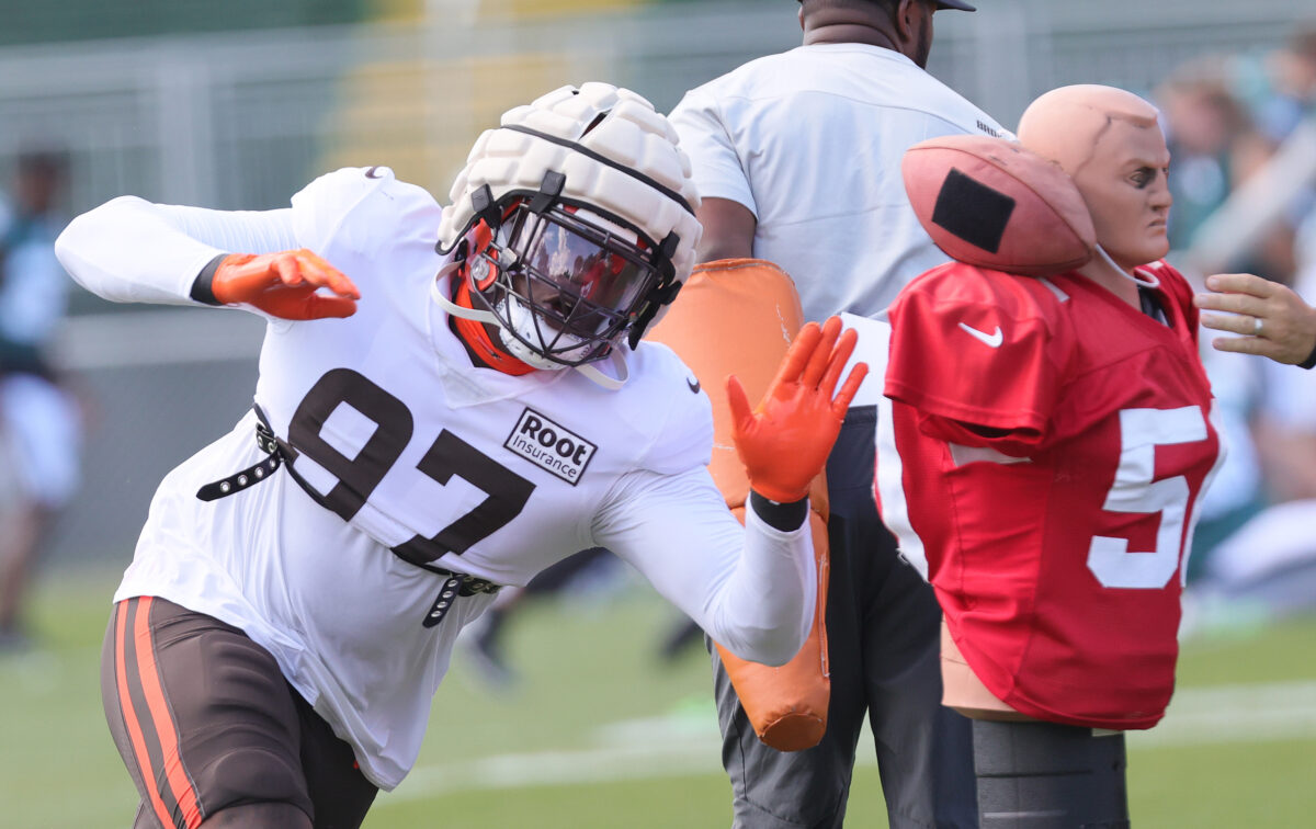 Defensive tackle practicing pass-rush hand technique