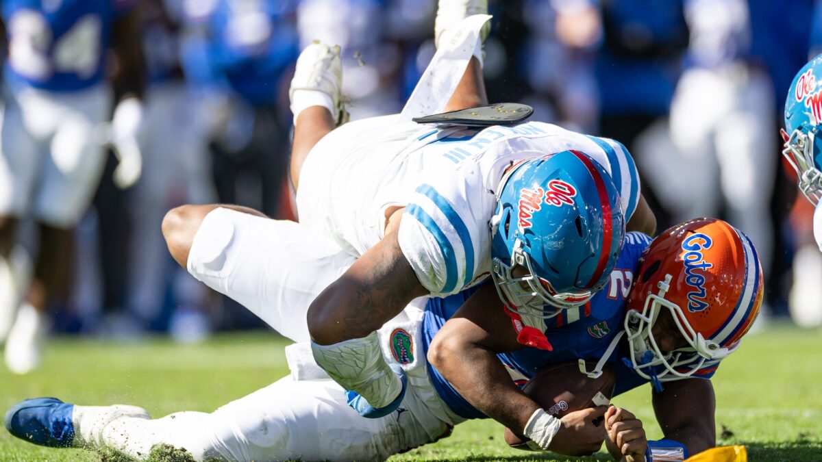 Interior defensive lineman defending an outside-zone running play