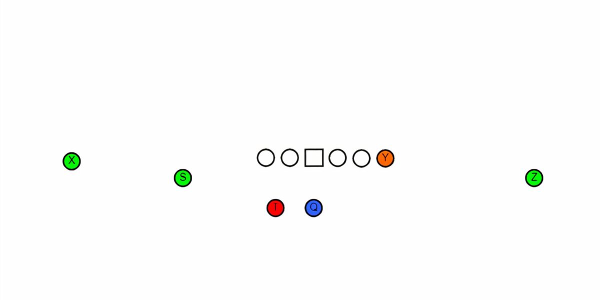 Wide receiver moving across an American football formation before the snap