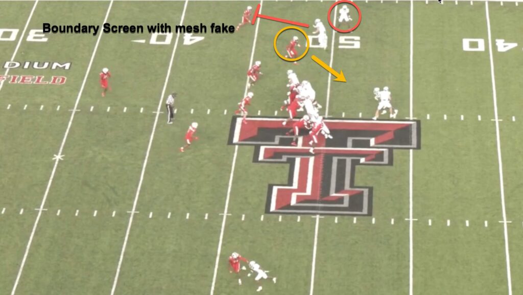 Receiver running a glance route behind a run-fitting defender