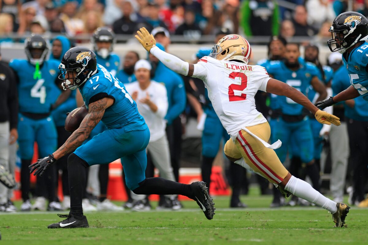 Slot defender covering a receiver in American football